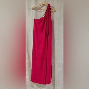 Entro Vibrant Pink Textured One Shoulder Maxi Dress with Shoulder Tie Size M